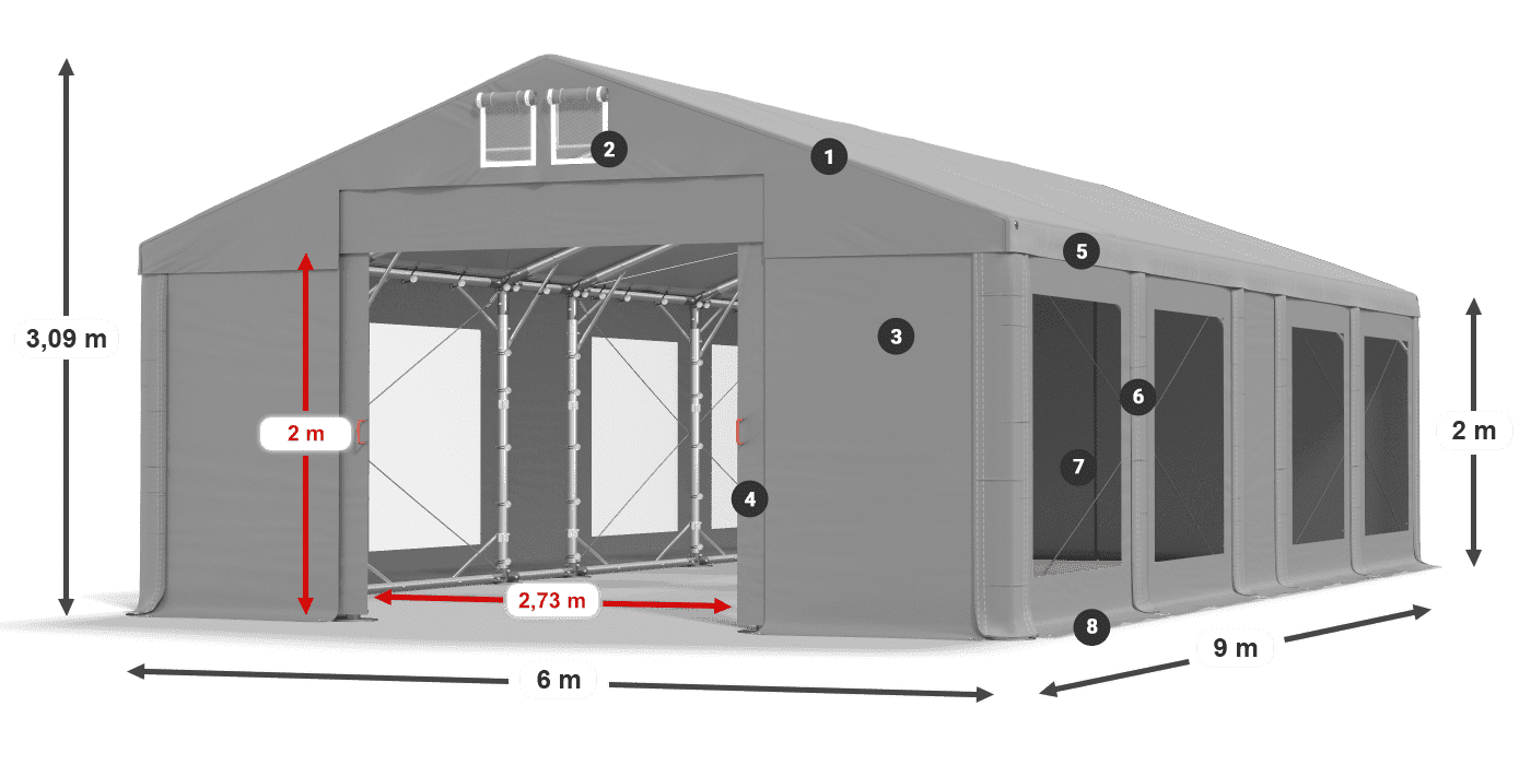 Dach: FR 620 PVC Ściany: MS 580 PVC 2m legenda