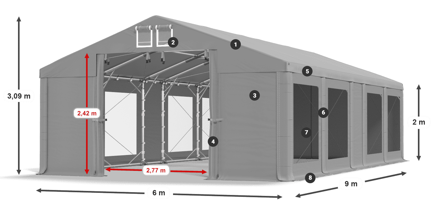 Dach: FR 620 PVC Ściany: MS 580 PVC 2m legenda