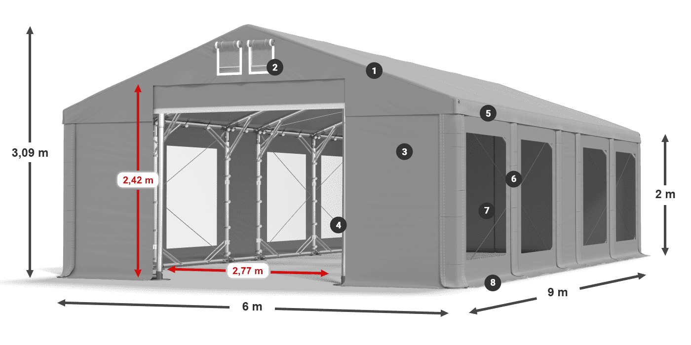 Dach: FR 620 PVC Ściany: MS 580 PVC 2m legenda