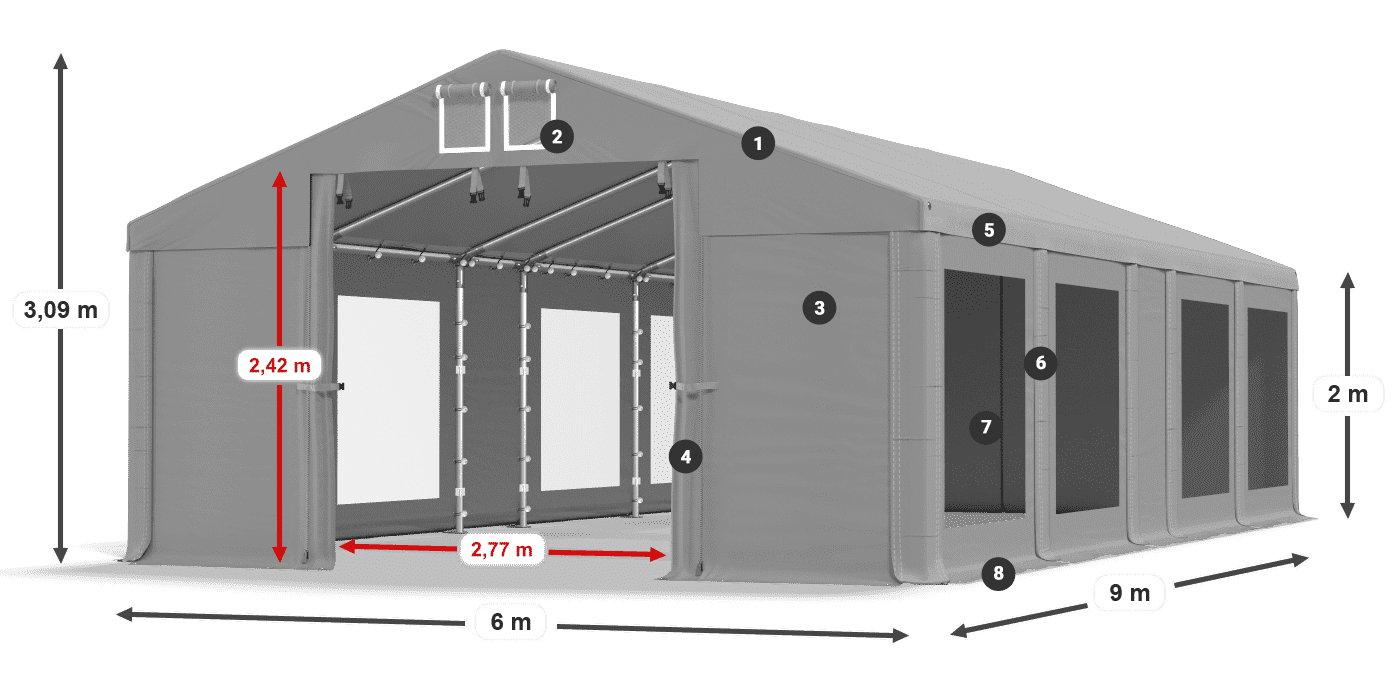 Dach: FR 620 PVC Ściany: MS 580 PVC 2m legenda