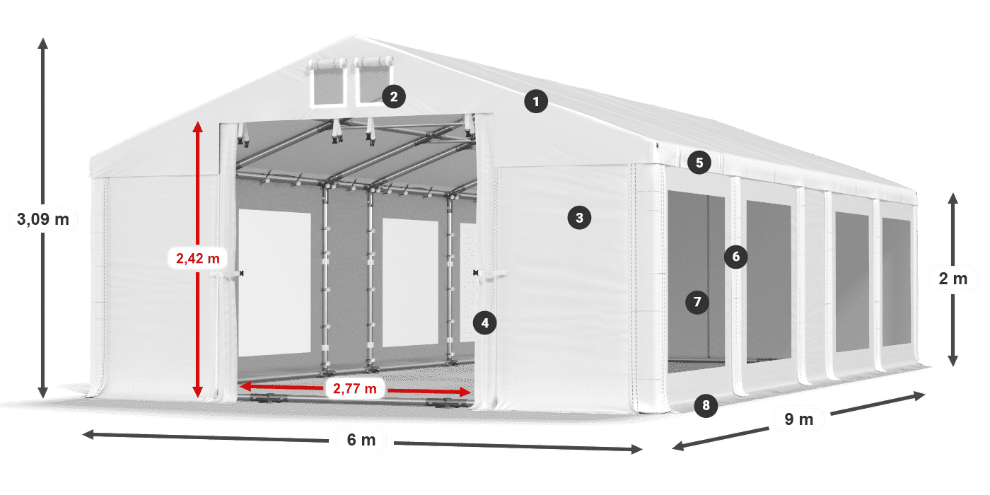 Dach: FR 620 PVC Ściany: MS 580 PVC 2m legenda