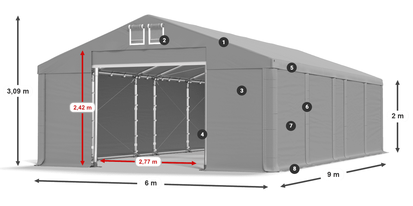 Dach: FR 620 PVC Ściany: SD 500 PVC 2m legenda
