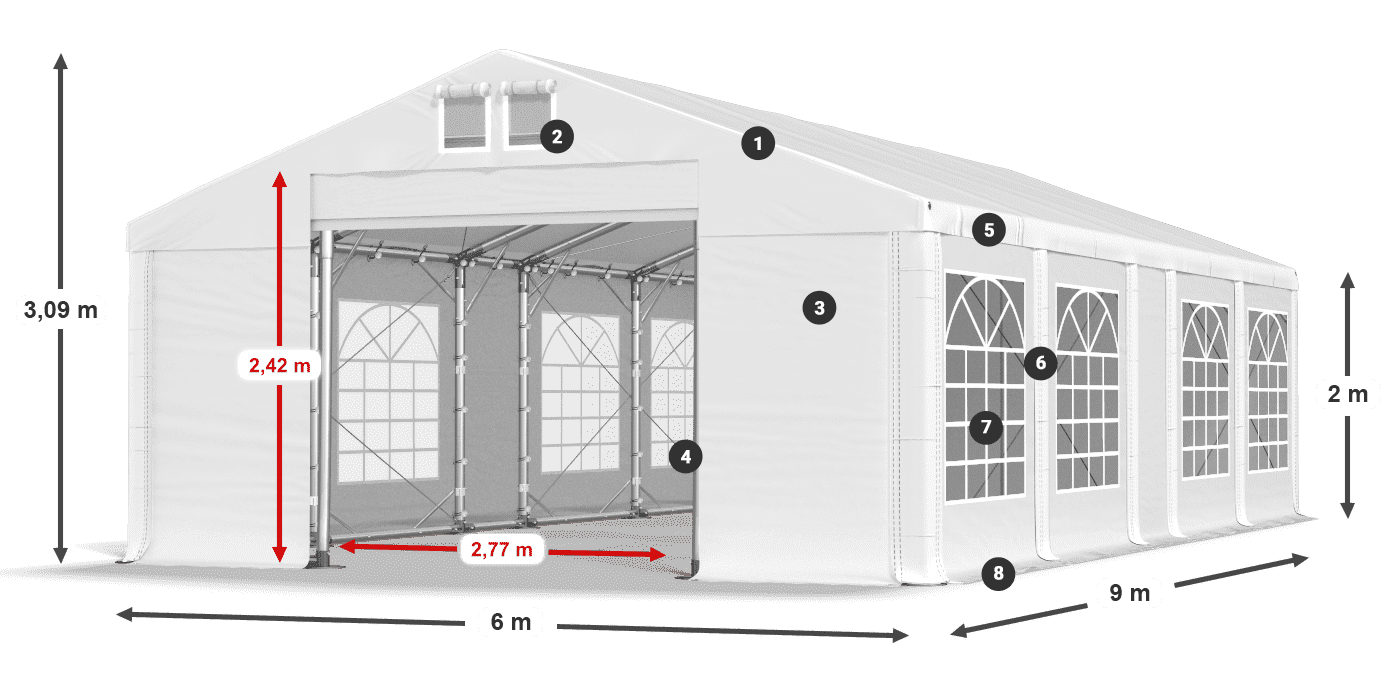 Dach: MS 580 PVC Ściany: FR 620 PVC 2m legenda