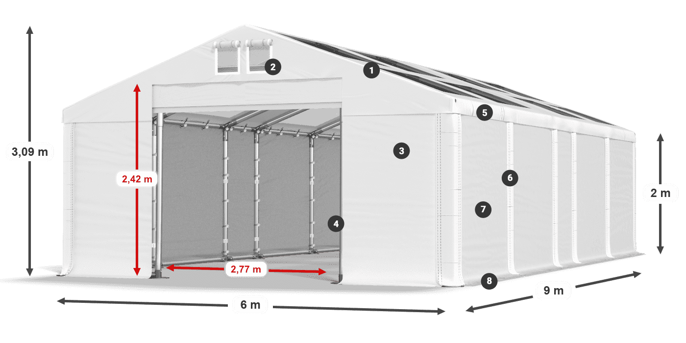 Dach: MS T 580 PVC Ściany: SD 500 PVC 2m legenda