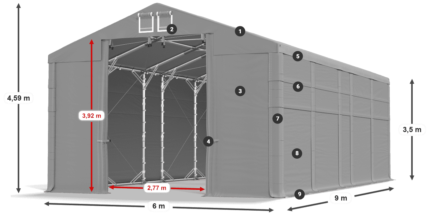 Dach: FR 620 PVC Ściany: MS 580 PVC 3.5m legenda