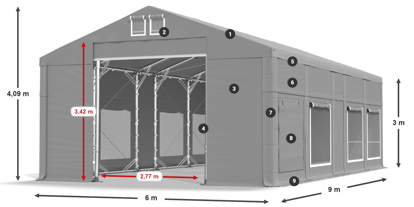 Dach: FR 620 PVC Ściany: SD 500 PVC 3m legenda