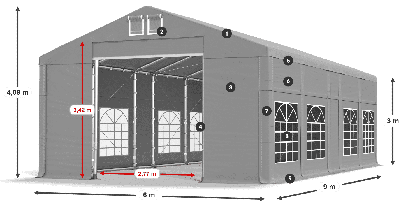 Dach: FR 620 PVC Ściany: SD 500 PVC 3m legenda