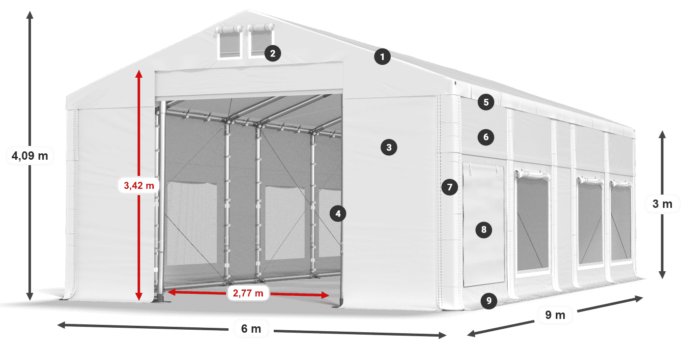 Dach: FR 620 PVC Ściany: SD 500 PVC 3m legenda