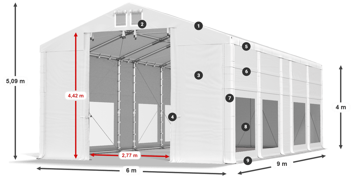 Dach: MS 580 PVC Ściany: MS 580 PVC 4m legenda