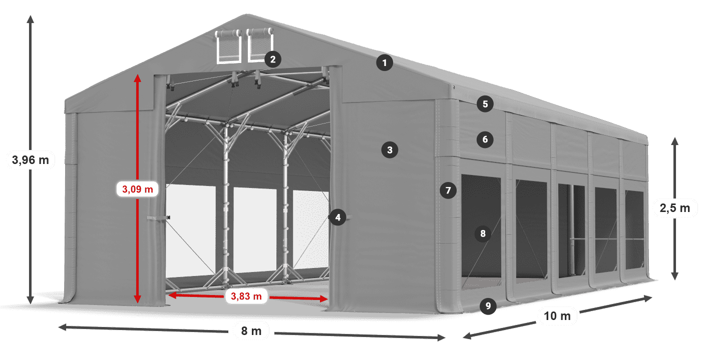 Dach: MS 580 PVC Ściany: MS 580 PVC 2.5m legenda