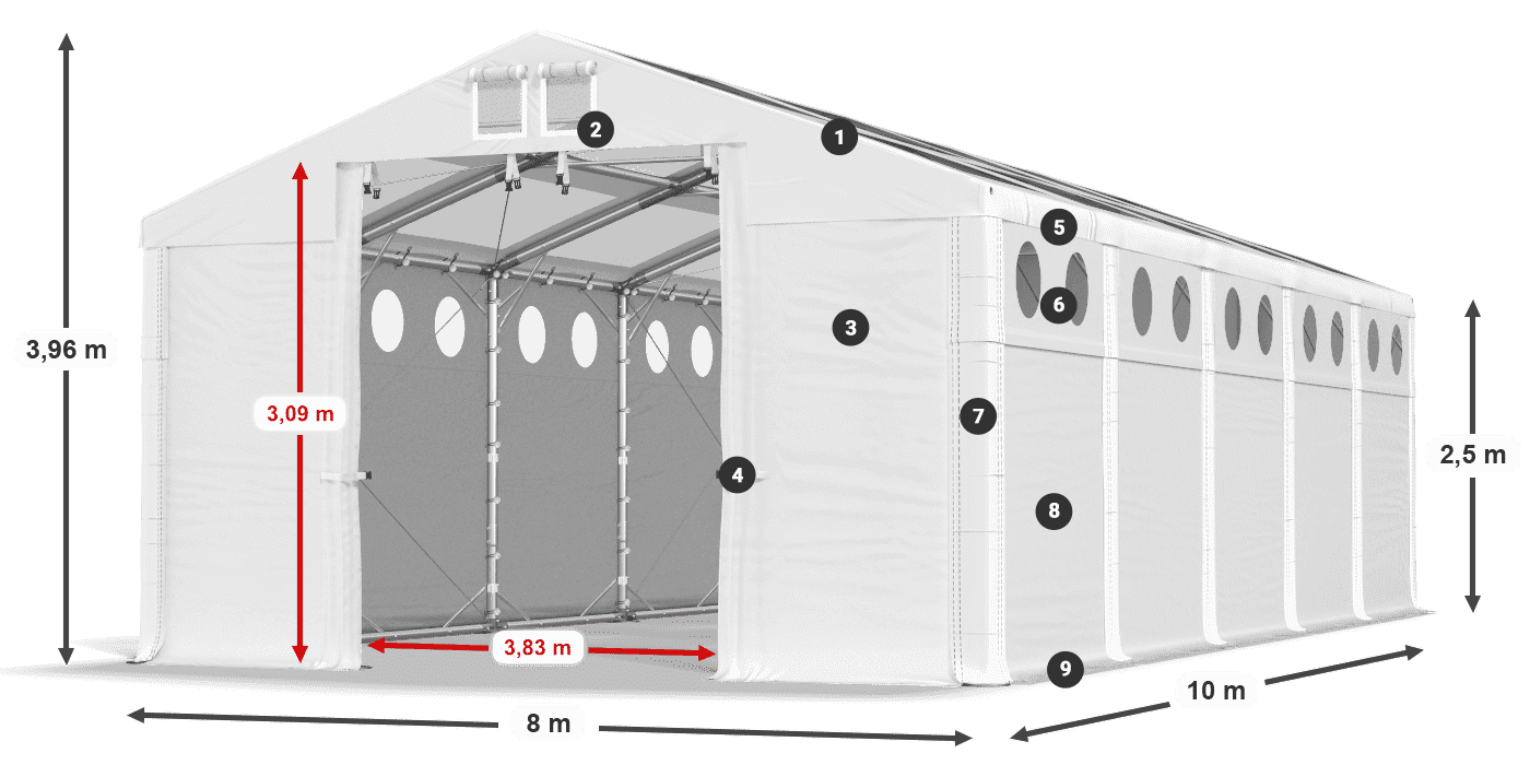 Dach: MS T 580 PVC Ściany: SD O 500 PVC 2.5m legenda