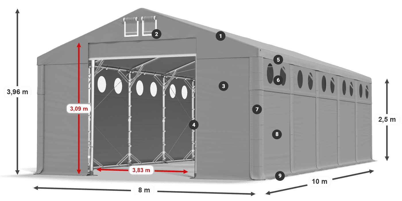 Dach: MS 580 PVC Ściany: SD O 500 PVC 2.5m legenda