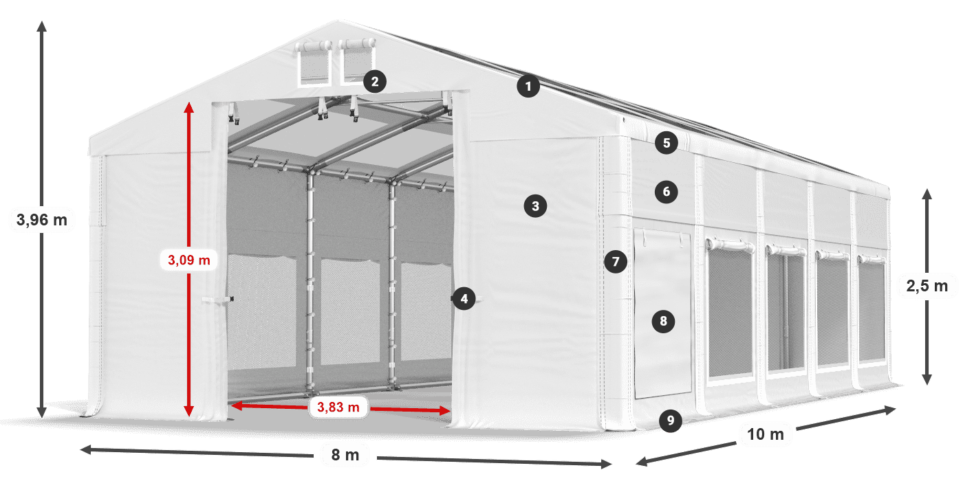 Dach: MS T 580 PVC Ściany: SD M 500 PVC 2,5m legenda