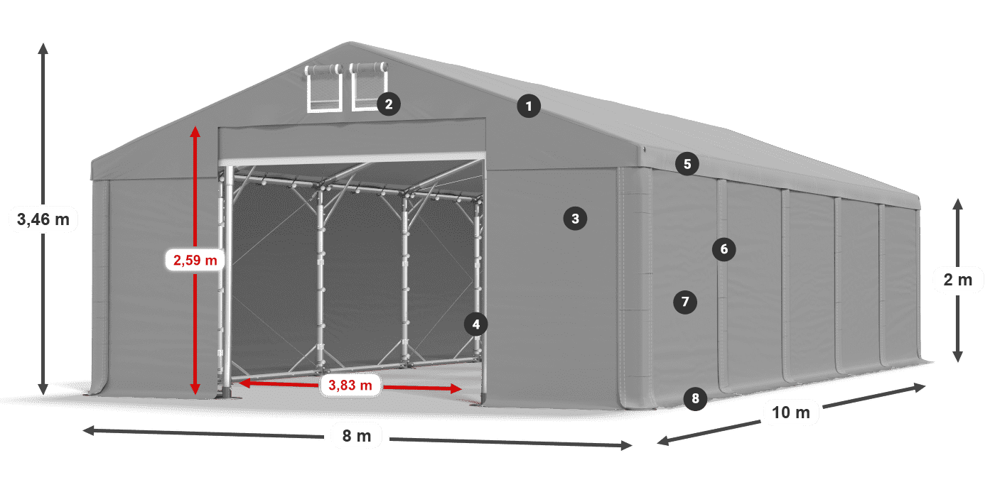 Dach: MS 580 PVC Ściany: SD 500 PVC 2m legenda