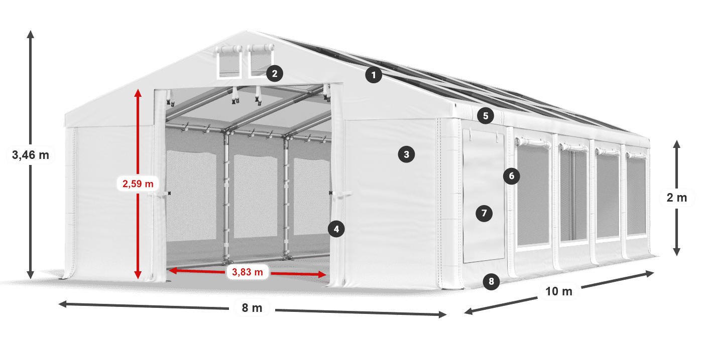 Dach: MS T 580 PVC Ściany: SDM  500 PVC 2m legenda