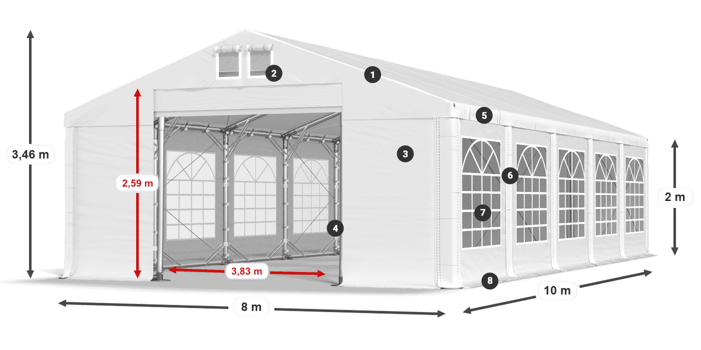 Dach: SD 560 PVC Ściany: FR 620 PVC legenda 2m