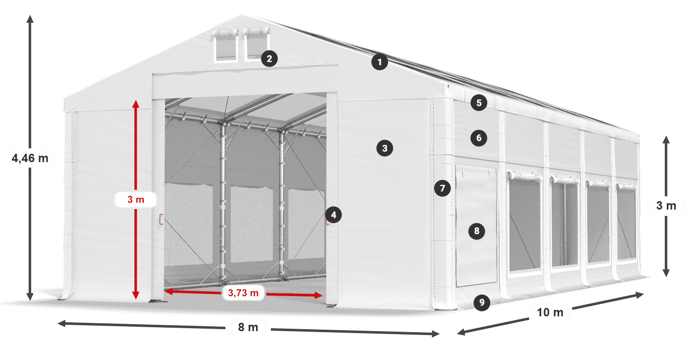 Dach: MS T 580 PVC Ściany: SD M 500 PVC 3m legenda
