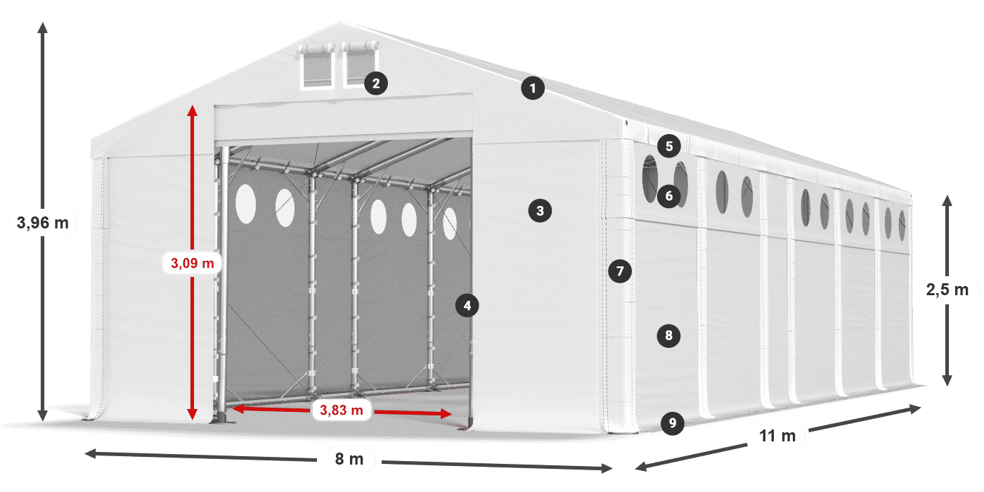 Dach: FR 620 PVC Ściany: MS O 580 PVC 2.5m legenda