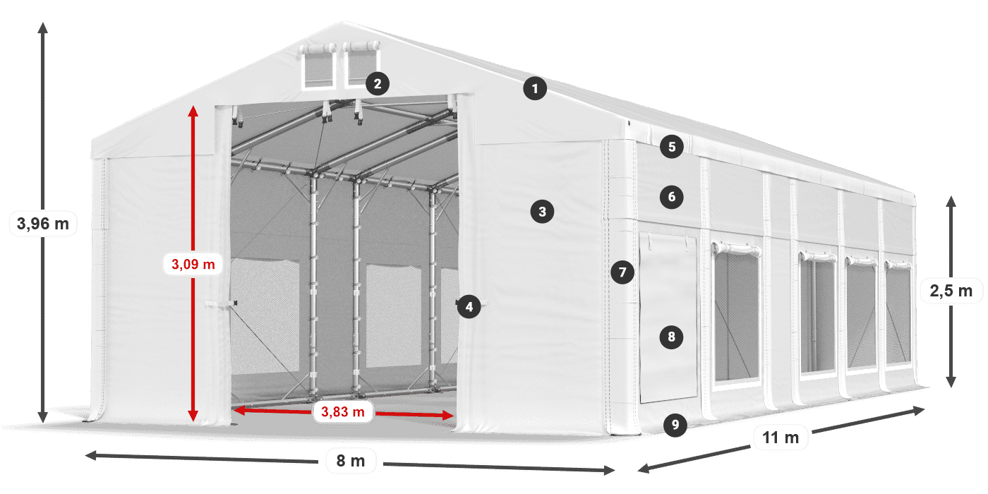 Dach: FR 620 PVC Ściany: SD 500 PVC 2.5m legenda