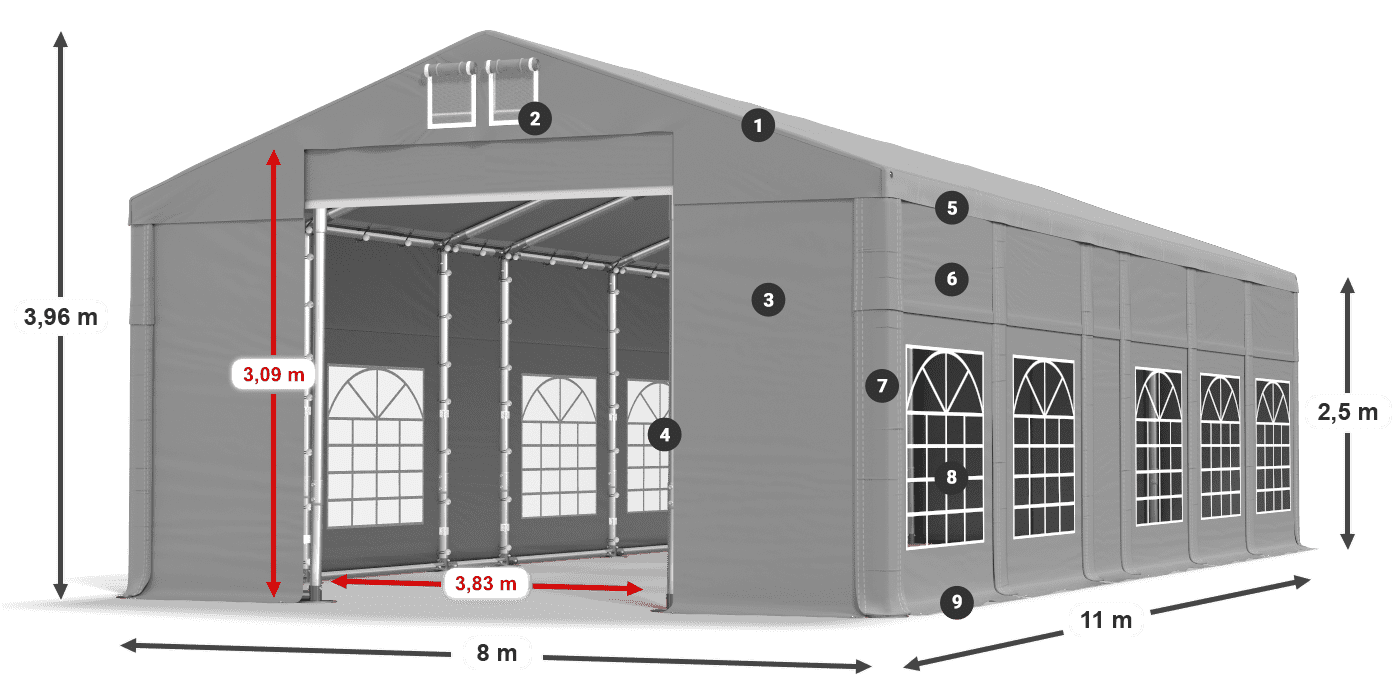 Dach: FR 620 PVC Ściany: SD 500 PVC 2.5m legenda