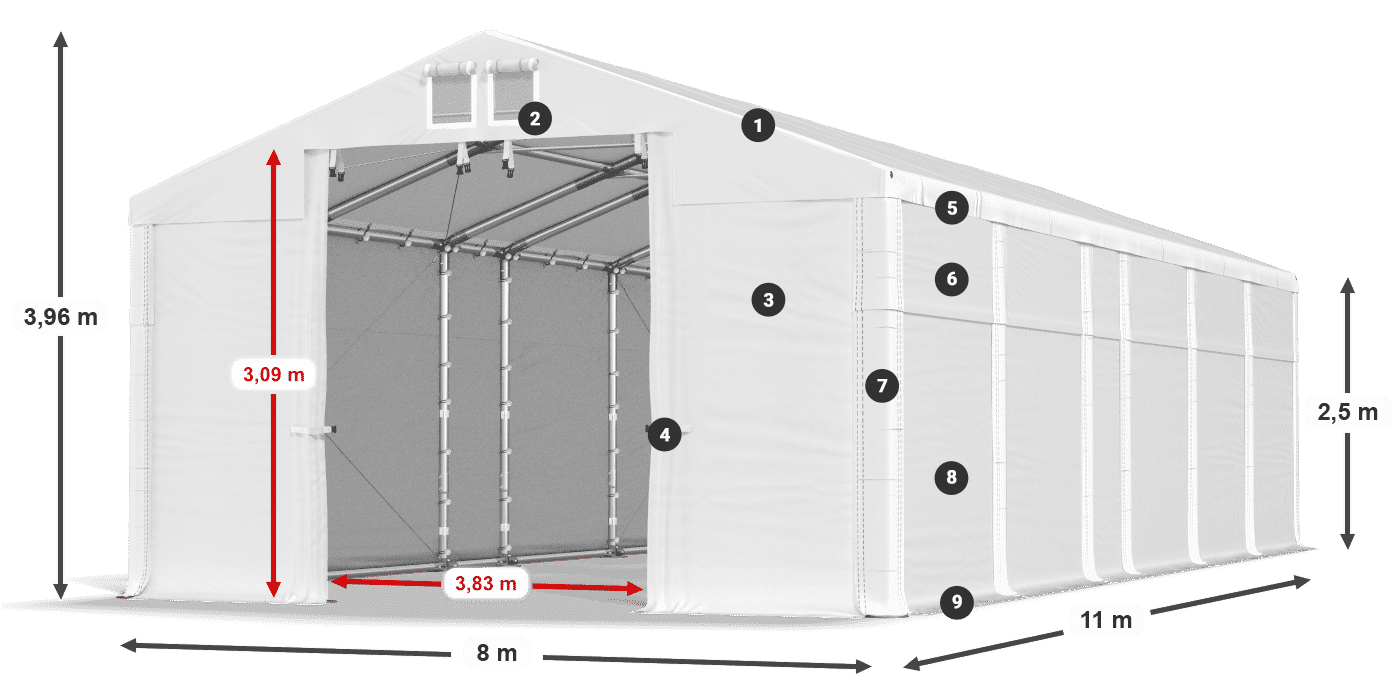 Dach: FR 620 PVC Ściany: SD 500 PVC 2.5m legenda
