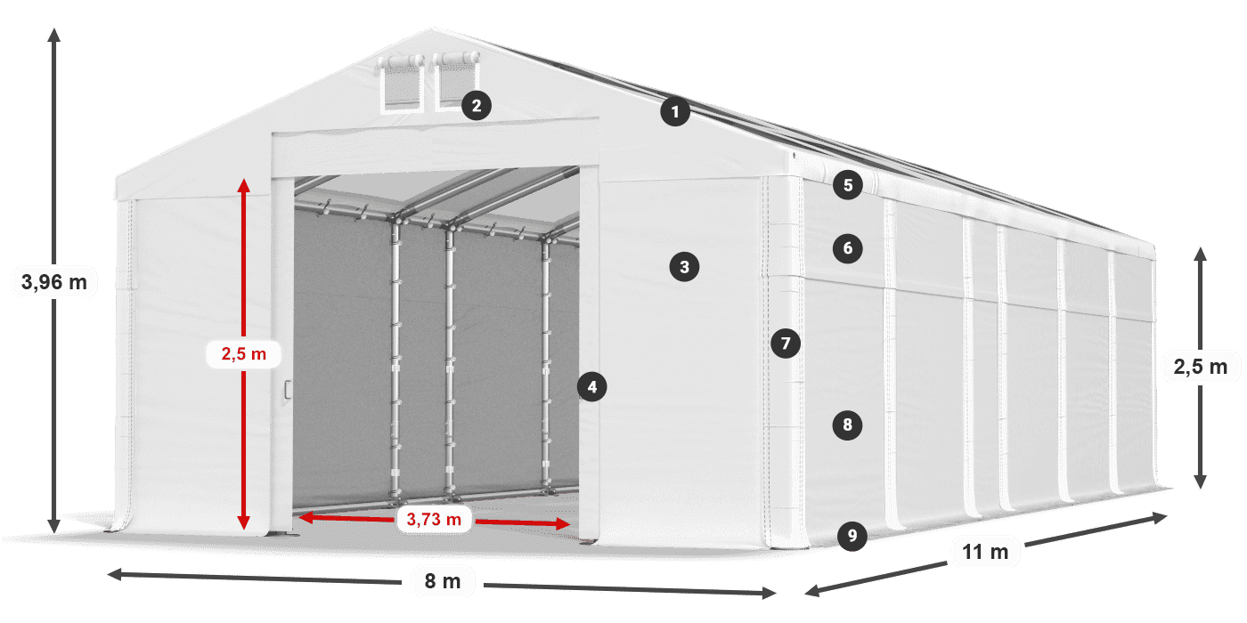 Dach: MS T 580 PVC Ściany: SD 500 PVC 2,5m legenda