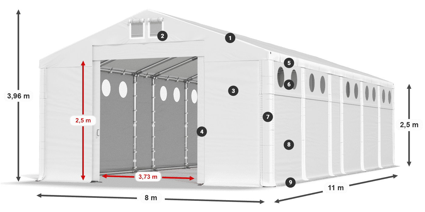 Dach: MS 580 PVC Ściany: SD O 500 PVC 2.5m legenda