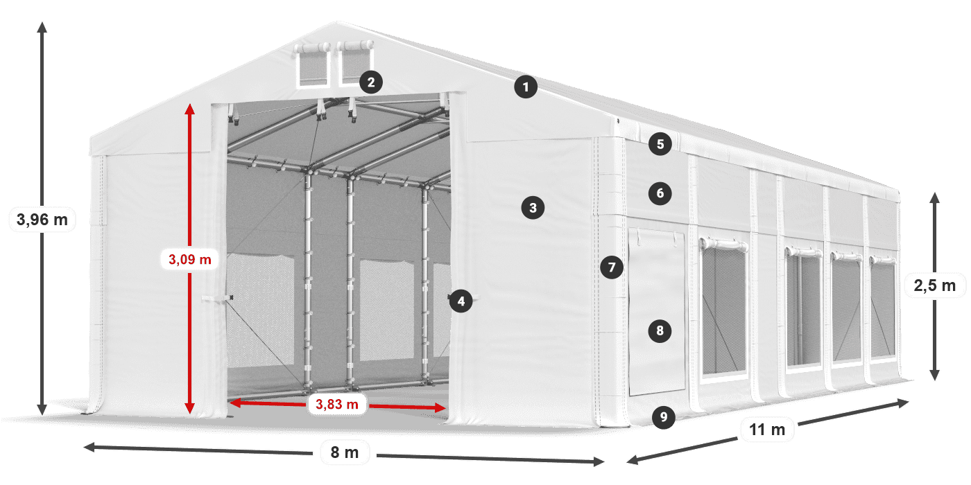 Dach: MS 580 PVC Ściany: SD M 500 PVC 2.5m legenda