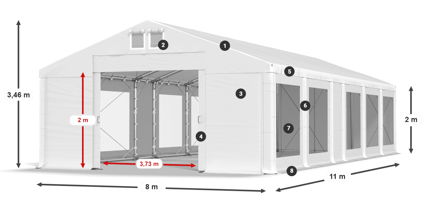 Dach: FR 620 PVC Ściany: MS 580 PVC 2m legenda