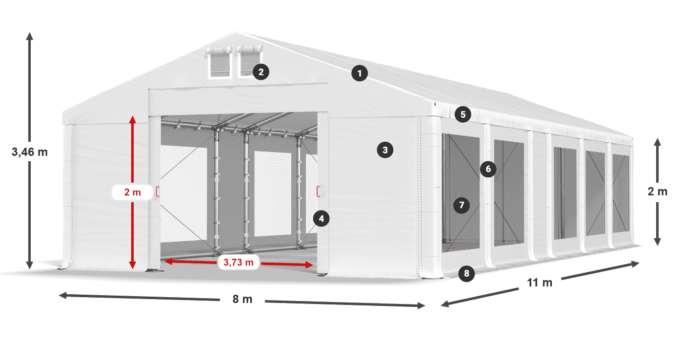 Dach: FR 620 PVC Ściany: MS 580 PVC 2m legenda