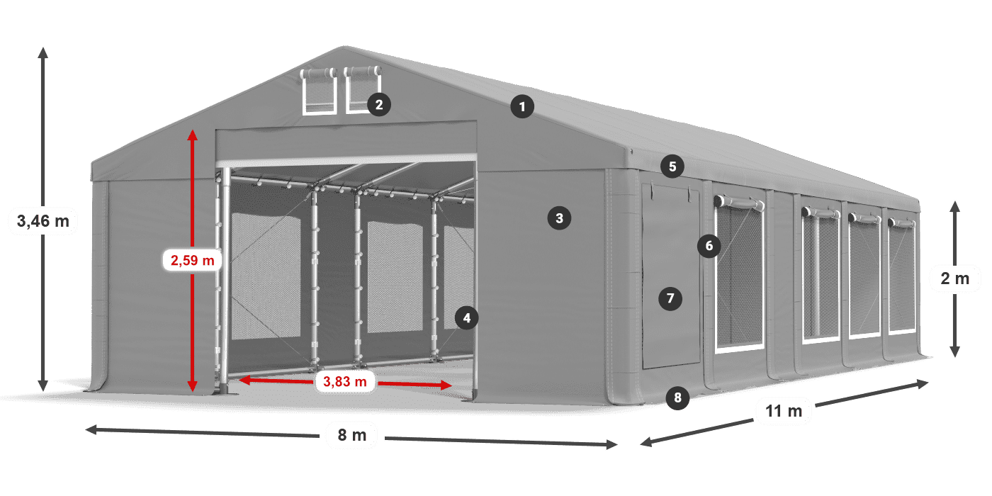 Dach: FR 620 PVC Ściany: SD 500 PVC 2m legenda