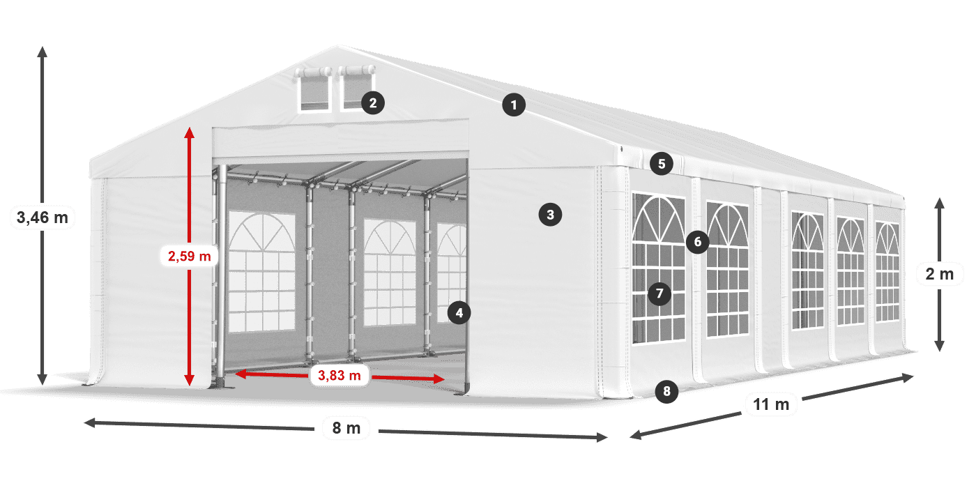 Dach: MS 580 PVC Ściany: FR 620 PVC 2m legenda