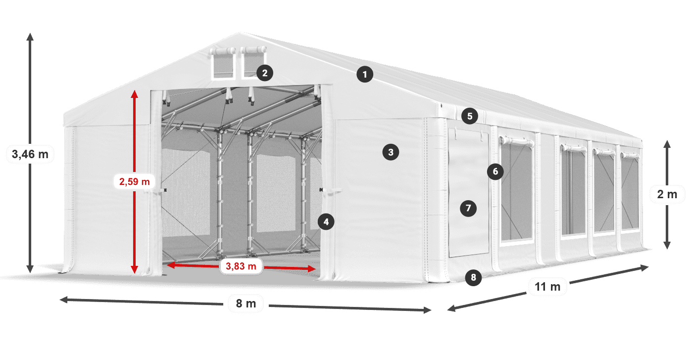 Dach: MS 580 PVC Ściany: SD M 500 PVC 2m legenda
