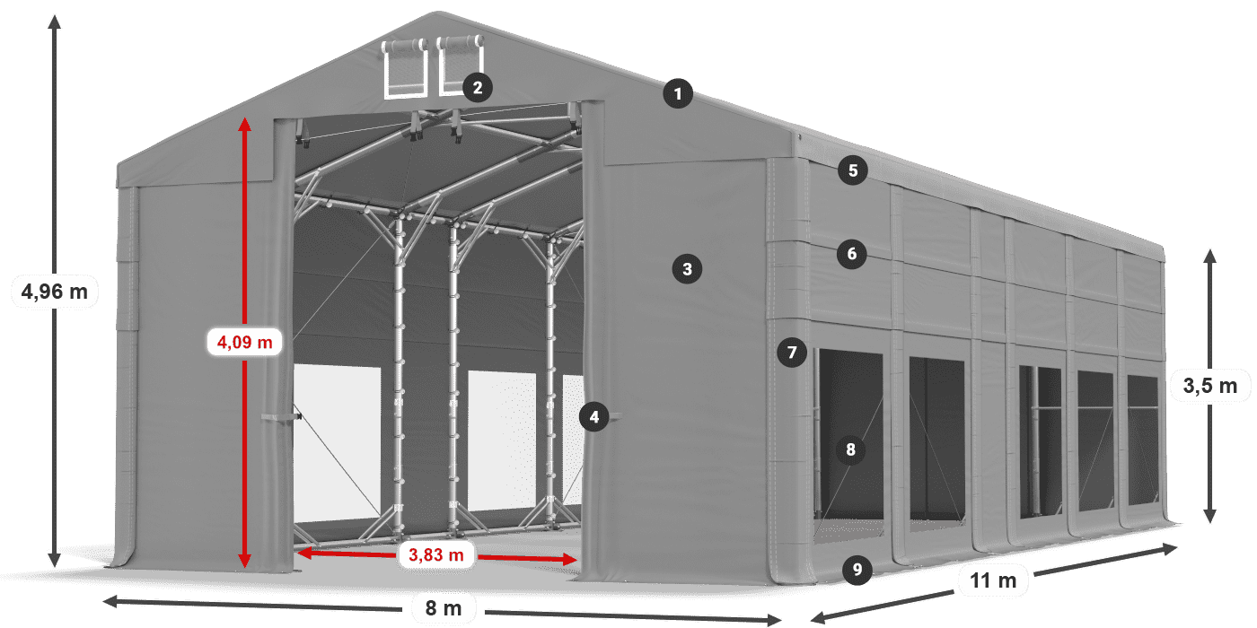 Dach: FR 620 PVC Ściany: MS 580 PVC 3.5m legenda