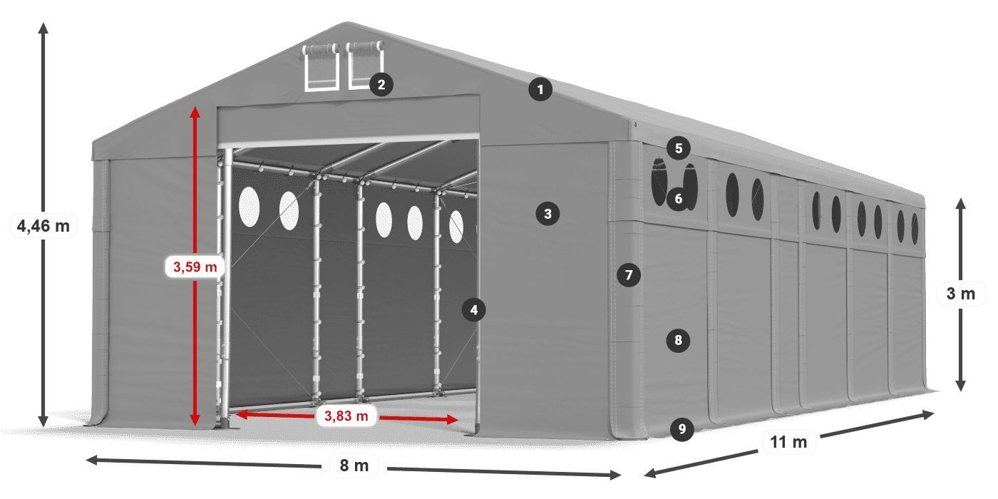 Dach: FR 620 PVC Ściany: MS O 580 PVC 3m legenda