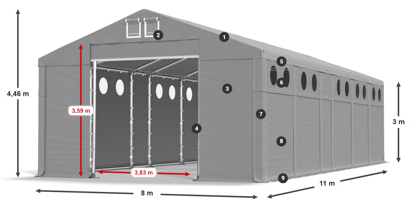 Dach: FR 620 PVC Ściany: SD O 500 PVC 3m legenda