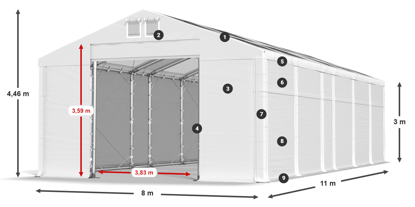 Dach: MS T 580 PVC Ściany: FR 620 PVC 3m legenda