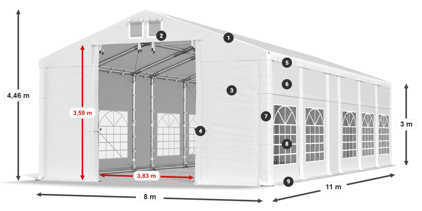 Dach: MS 580 PVC Ściany: FR 620 PVC 3m legenda