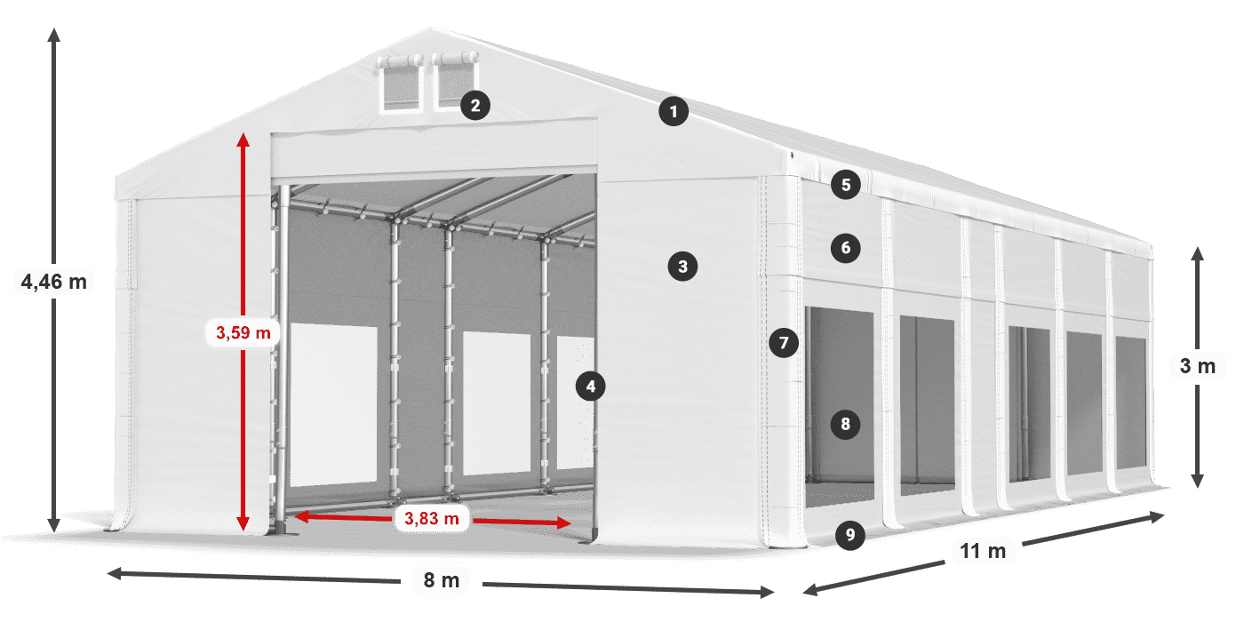 Dach: MS 580 PVC Ściany: MS 580 PVC 3m legenda