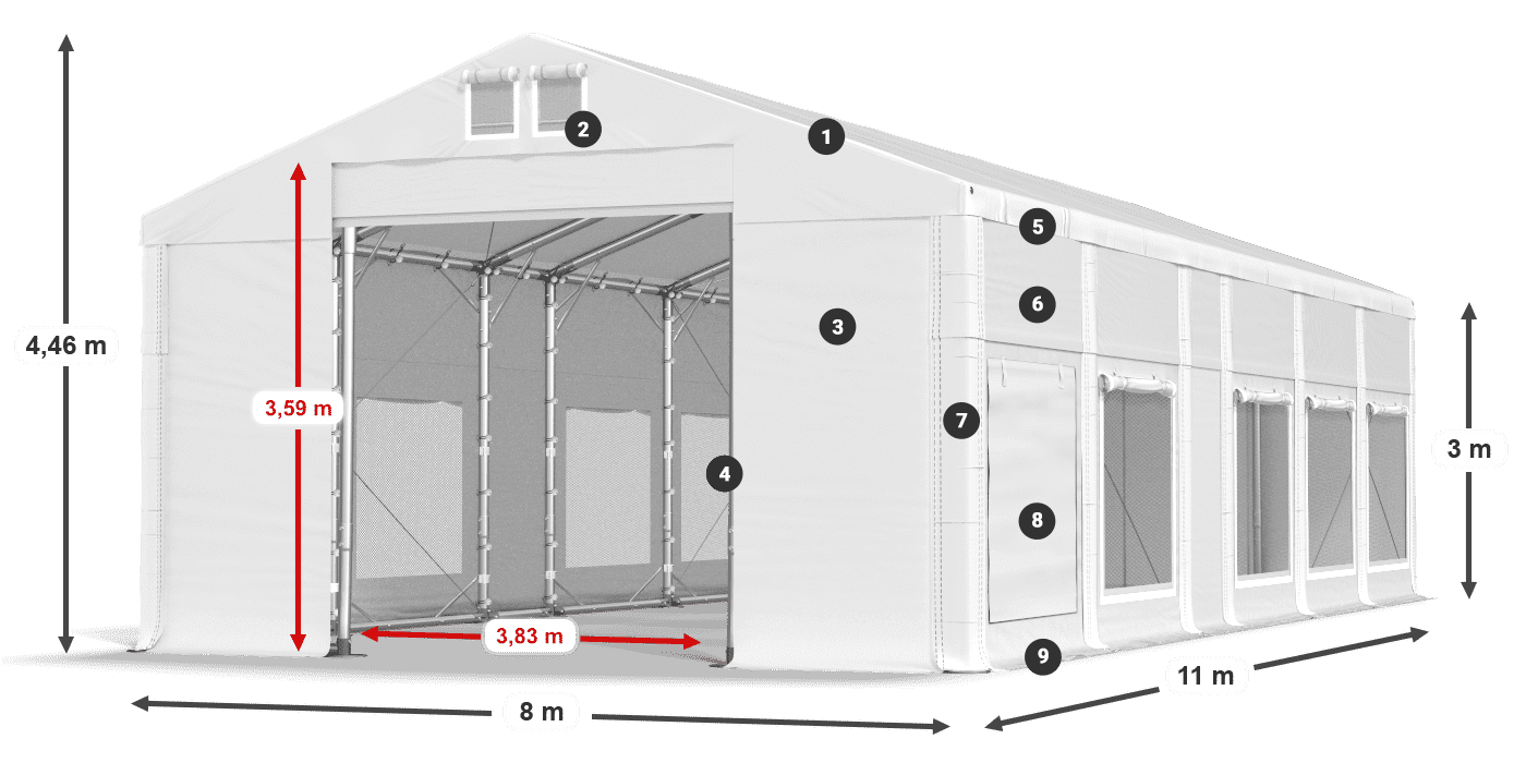 Dach: MS 580 PVC Ściany: SD M 500 PVC 3m legenda