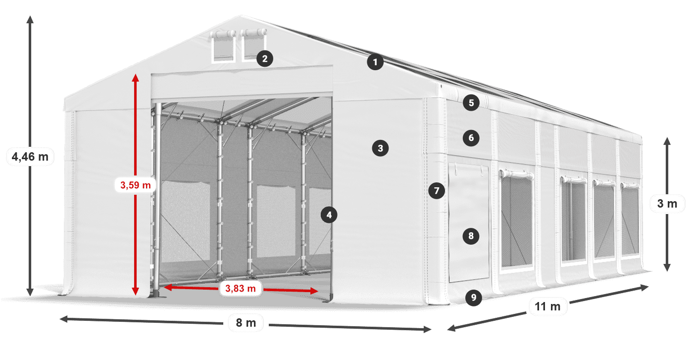 Dach: MS T 580 PVC Ściany: SD M 500 PVC 3m legenda