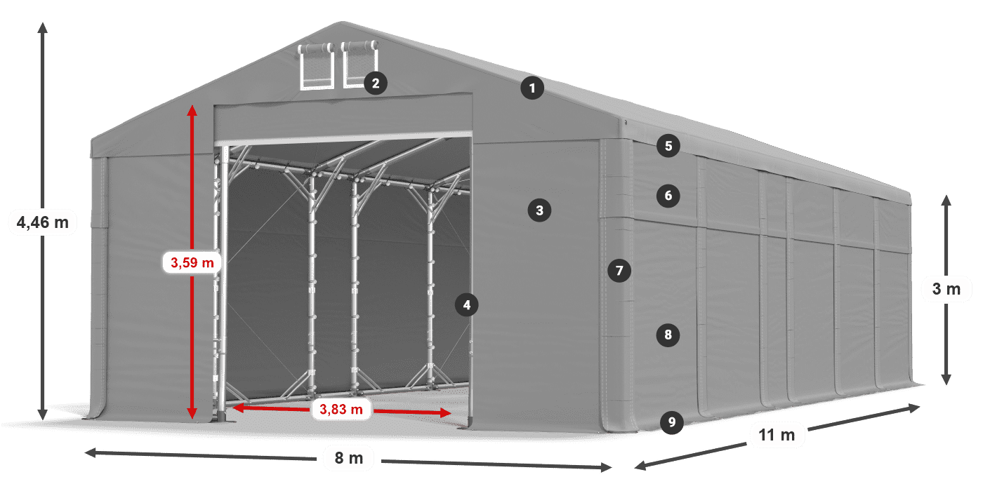 Dach: MS 580 PVC Ściany: SD 500 PVC 3m legenda