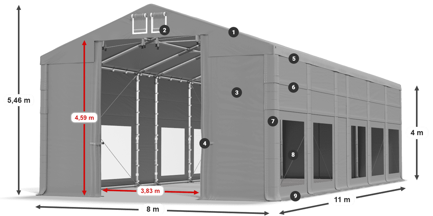 Dach: FR 620 PVC Ściany: MS 580 PVC 4m legenda