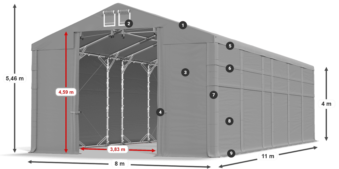 Dach: FR 620 PVC Ściany: SD 500 PVC 4m legenda