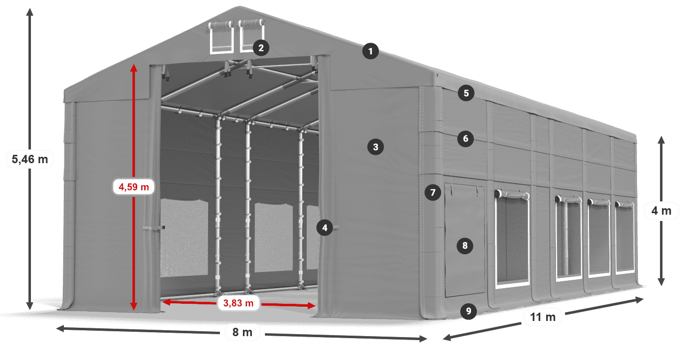 Dach: FR 620 PVC Ściany: SD 500 PVC 4m legenda