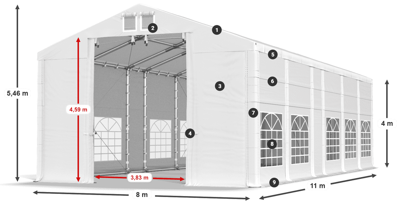 Dach: FR 620 PVC Ściany: SD 500 PVC 4m legenda
