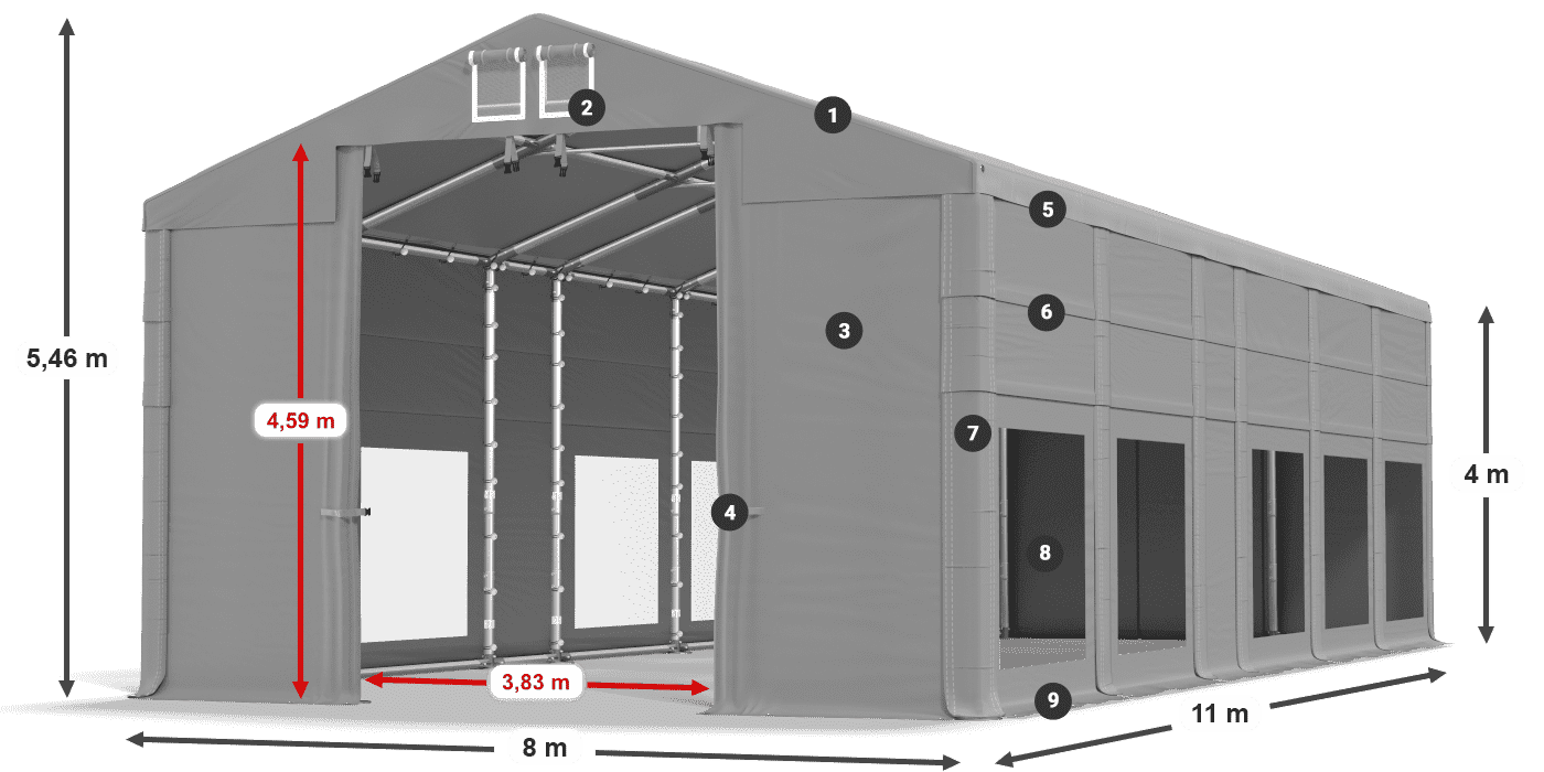 Dach: MS 580 PVC Ściany: MS 580 PVC 4m legenda