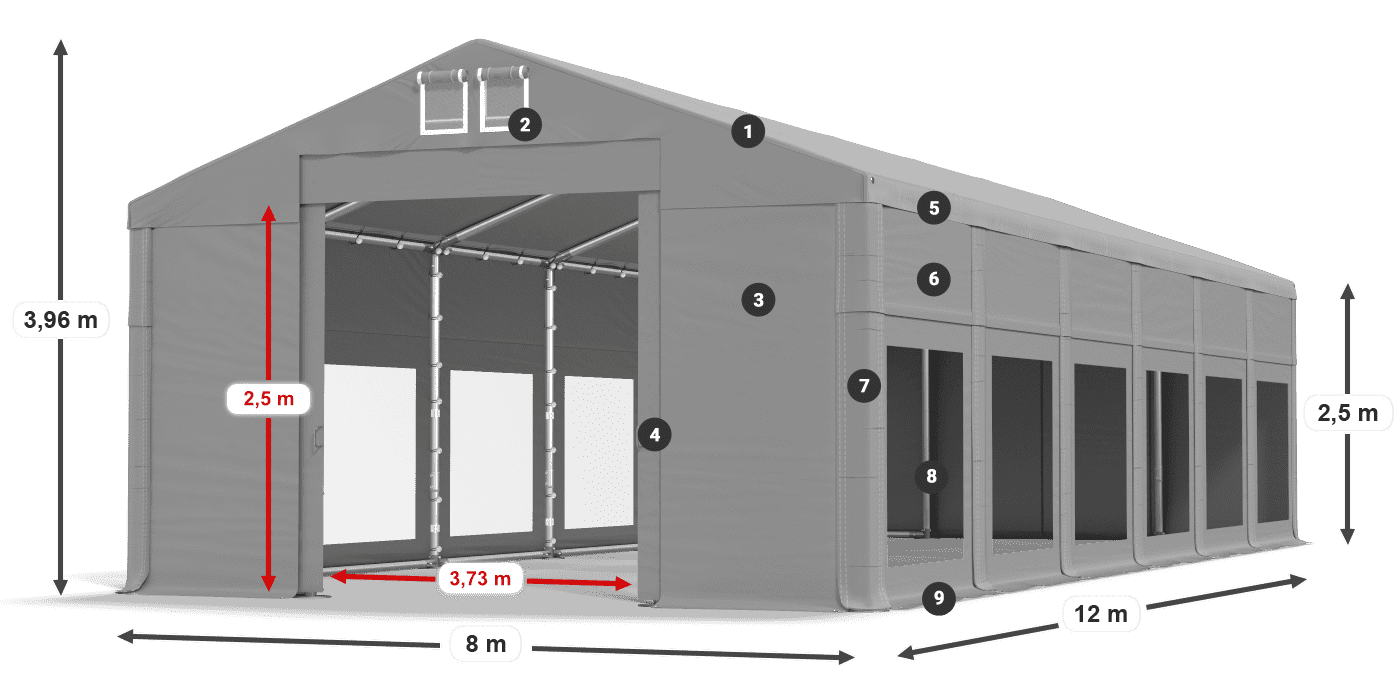 Dach: FR 620 PVC Ściany: MS 580 PVC 2.5m legenda