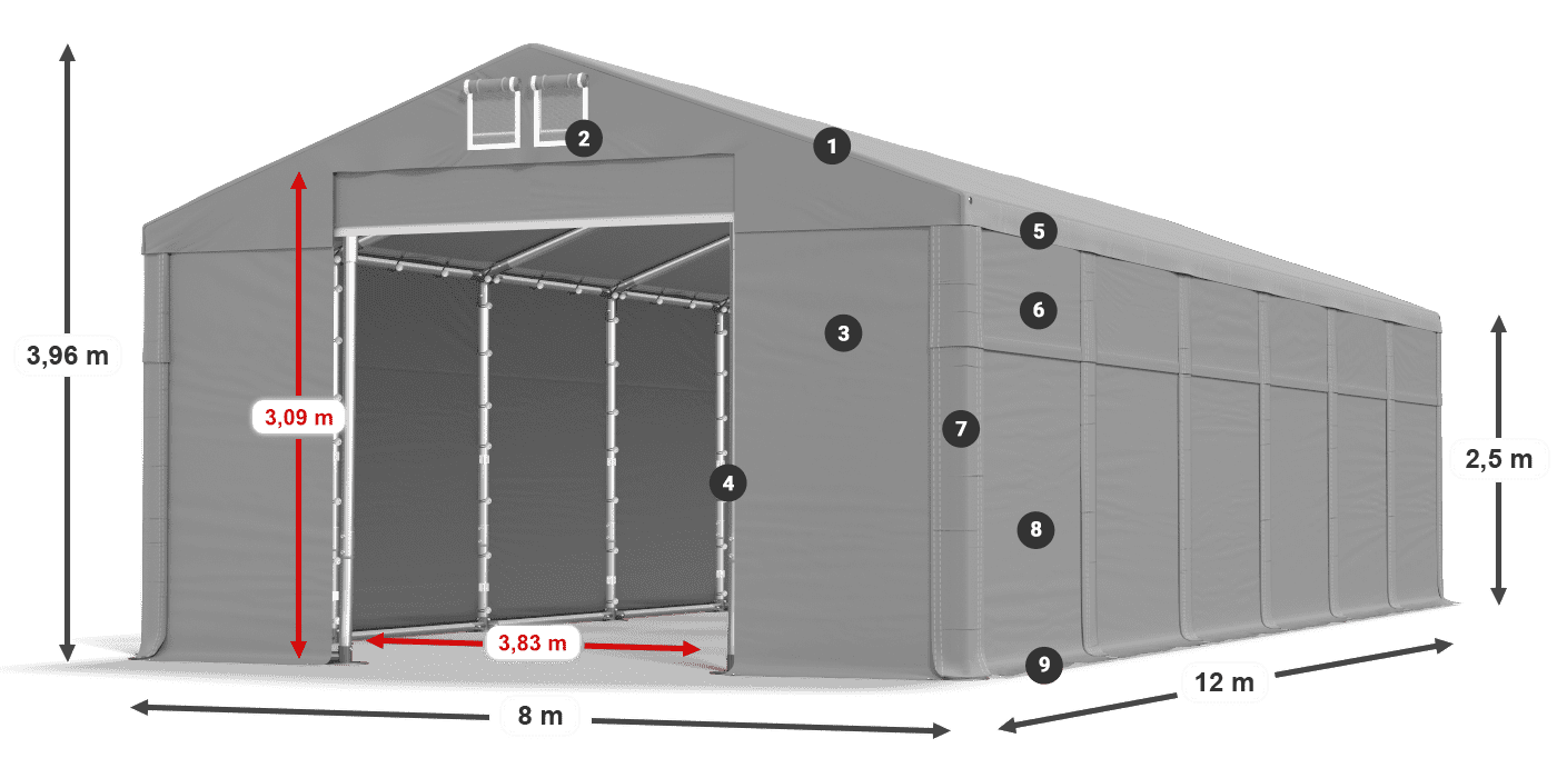Dach: FR 620 PVC Ściany: SD 500 PVC 2.5m legenda