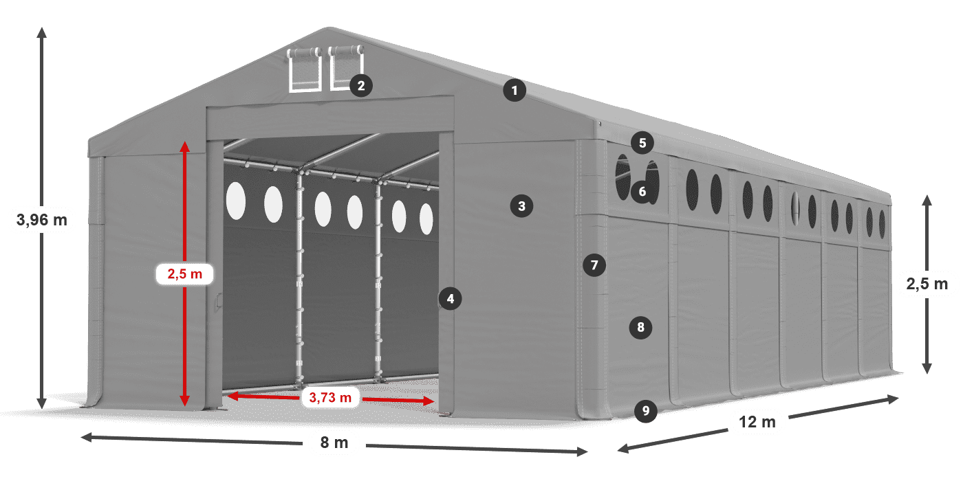 Dach: FR 620 PVC Ściany: SD O 500 PVC 2.5m legenda